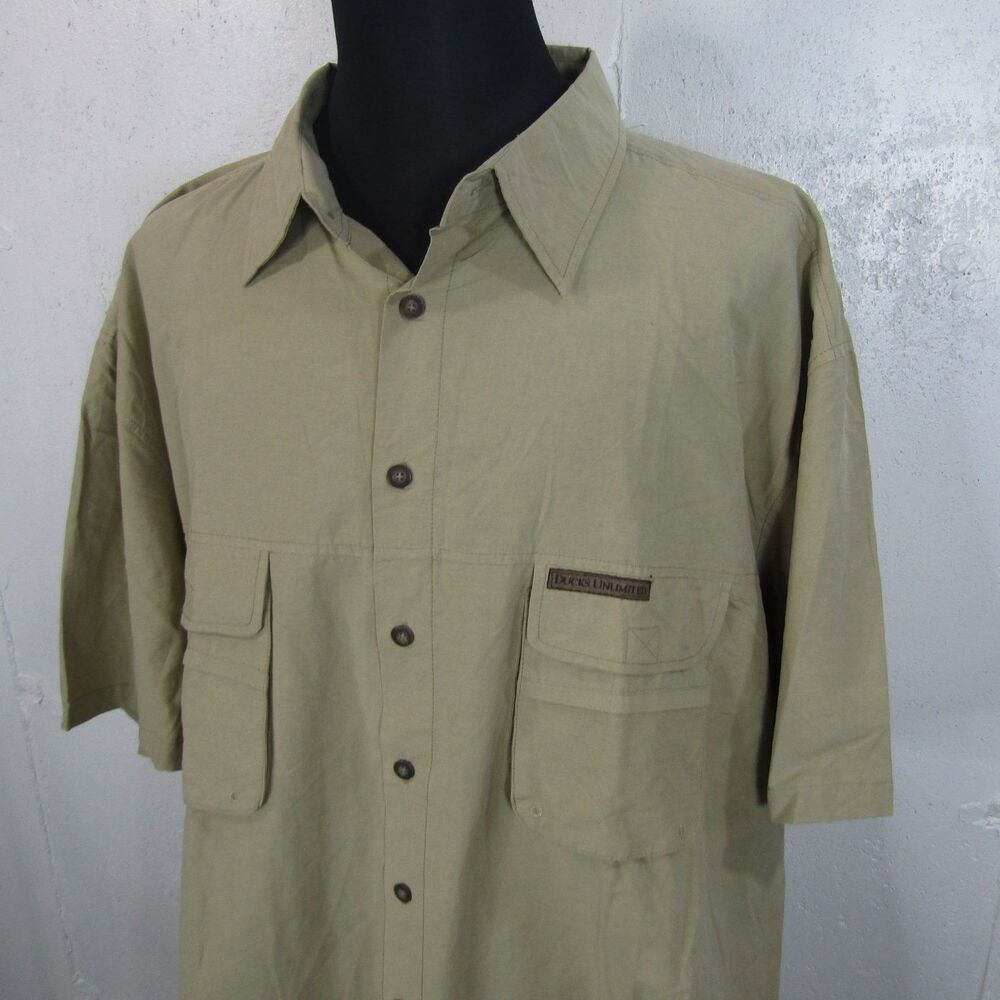 Ducks Unlimited Men's XXXL Khaki Short Sleeve Button Down Fishing Outdoor Shirt